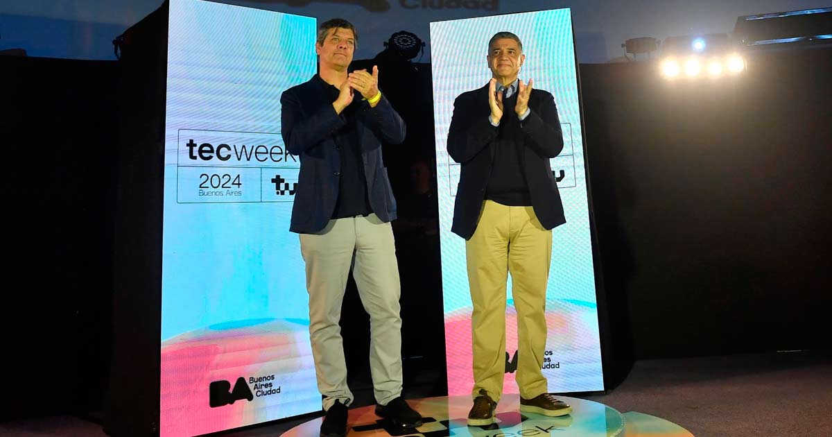 Mario Pergolini y Jorge MAcri, durante la presentacin de TECweek